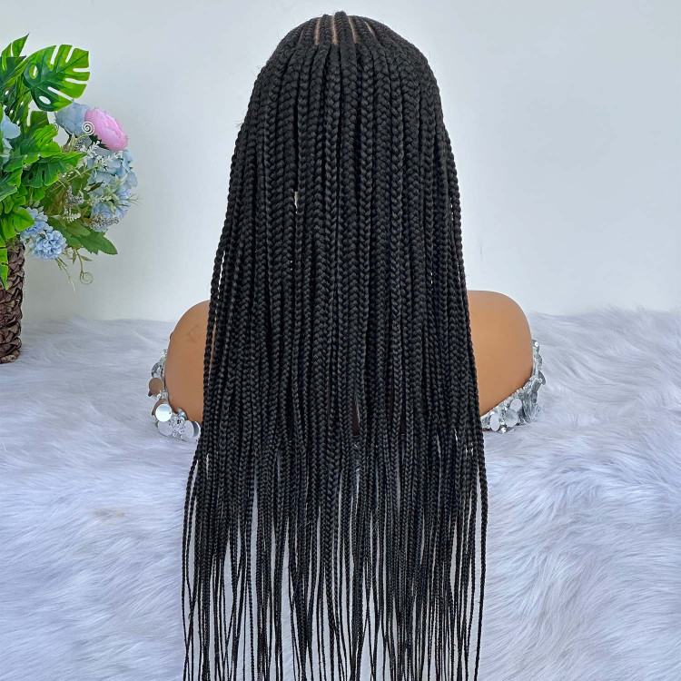 36Inches Triangle Knotless Synthetic Lace Frontal Braided Wigs With Curl  Ends -Alipearl Hair