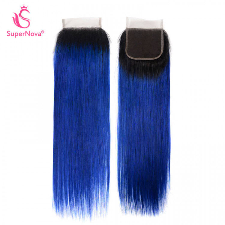Ombre 1B/Blue Straight 3 Weaves With Lace Closure -Supernova Hair