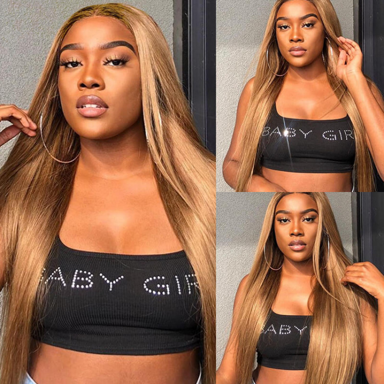 27 Honey Blonde 4x4 Lace Closure Wig For Black Women
