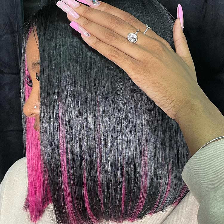 black hair with pink peekaboos
